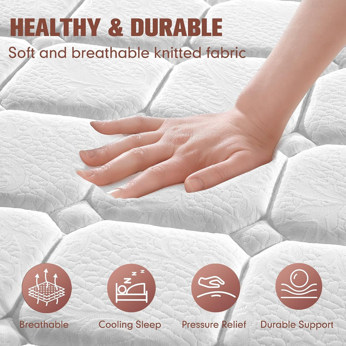12 Inch Queen Hybird Mattress, Breathable Medium Firm White Queen Mattress