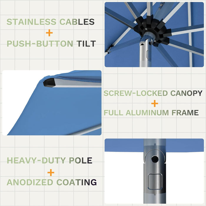 9 FT Motorized Patio Umbrella, Remote Outdoor Umbrella with Heavy Duty Aluminum Frame, Removable Power Bank and Push Button Tilt for Backyard, Pool, Garden, Beach, Blue