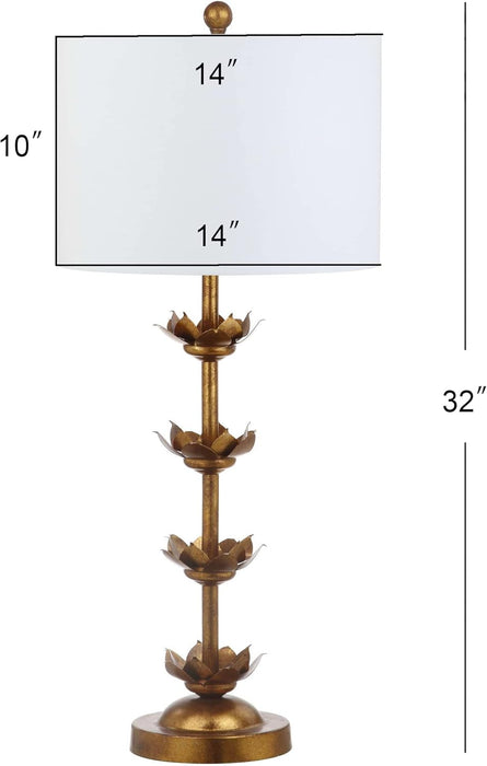 Lighting Collection – Set of 2 Lani Antique Gold Leaf 32-Inch Table Lamps, White Drum Shade, LED Bulbs Included, Bedroom Living Room Home Office (TBL4016A-SET2)