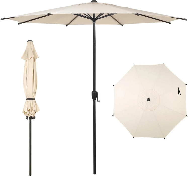 9Ft Outdoor Patio Umbrella W/ Push Button Tilt & Crank, 8 Ribs, Beige