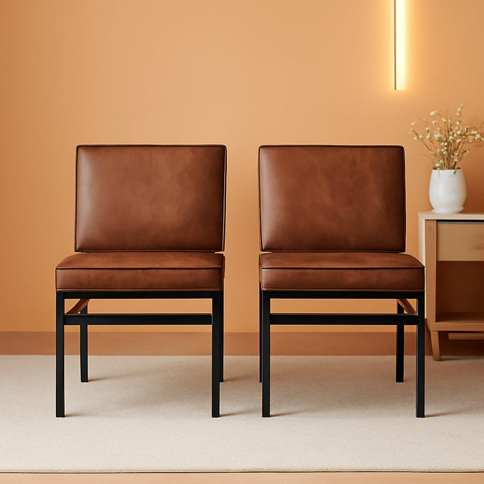 Odelia Dining Chairs, Kitchen Chairs, Dining Room Chairs, Black Dining Chairs, Sturdy Bifma-Certified Rust-Free Metal Frame and Removable Cushion Covers (2, Pecan Brown Faux Leather, One Size)