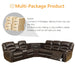 PU Leather Sectional Sofa Set, Reclining Couch for Living Room with Cup Holders, Love Seat with Wedge Wood Table, 5 Seater Theater Seating with Storage, Retro Brown