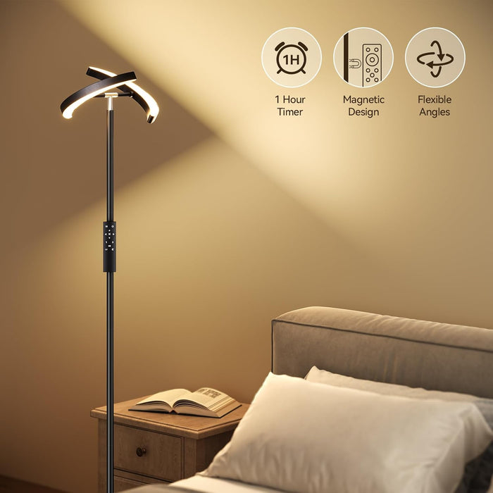 Floor Lamps for Living Room, 28W/1600LM Bright LED Floor Lamp with Remote & 2 Rotatable Lights, 74" Dimmable Tall Standing Lamp, Modern Reading Torchiere Corner Lamp for Bedroom Office, Black