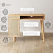 Aaron Modern Desk with Storage, Natural Rattan Table with Square Webbing and Gold Accent Knobs, Natural Brown