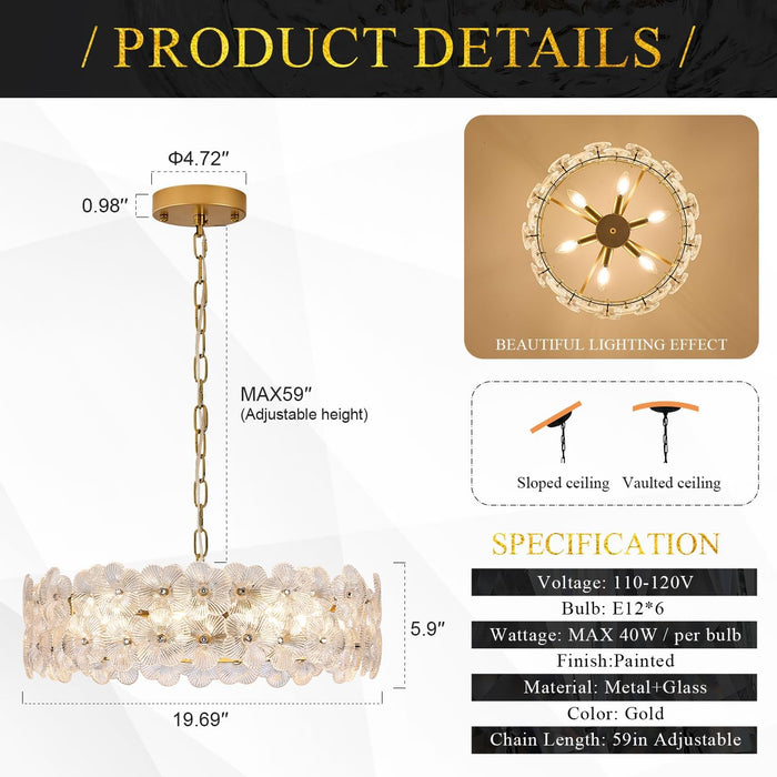 Stunning Gold Glass Flower Chandelier Lights 20Inch