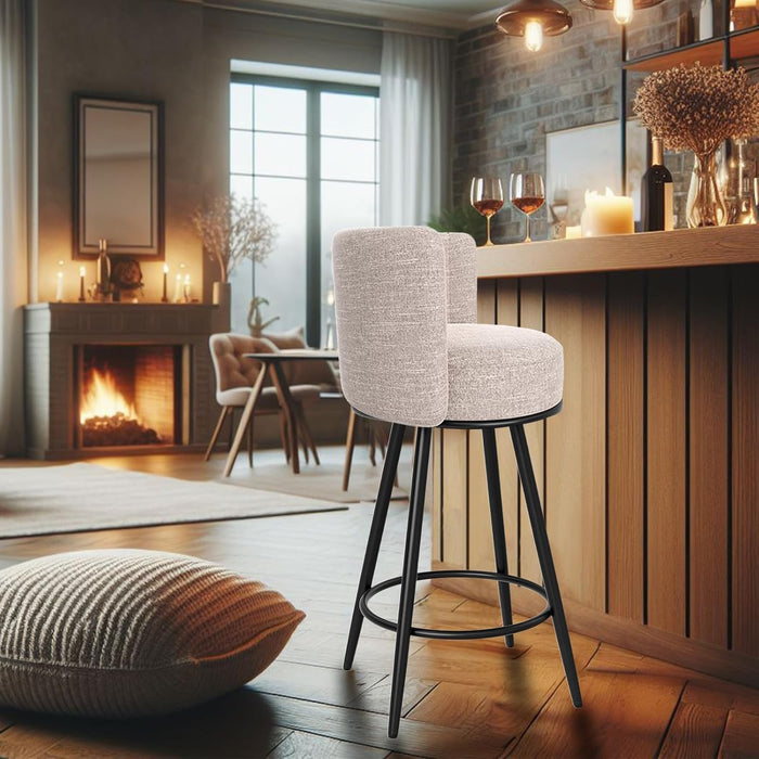 Bar Stools Set of 2, Counter Height Barstools with Back & Footrest Metal Legs, Counter Stools for Kitchen Island, Counter, Cafes, Dining Room (Swivel, Beige)