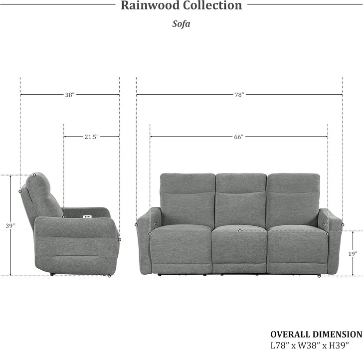 Rainwood Wall-Hugger Power Double Lay Flat Reclining Living Room Set, 3-Piece, Dove Gray