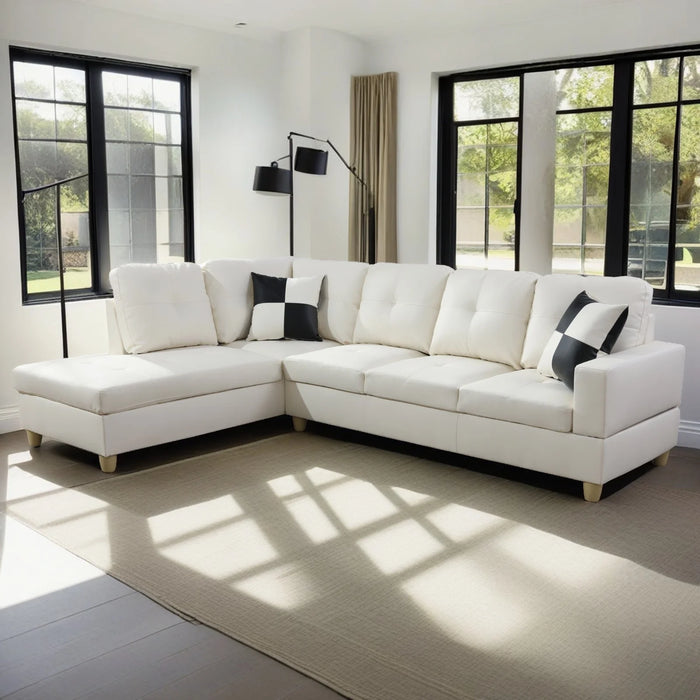 Semi PU Leather Sectional Sofa, L Shaped Couch,Sectional Sofa Set for Small Space Living Room, White(Without Ottoman)