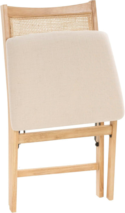 Kasi Beige Rattan Cane Folding Foldable Dining Side Chair, Natural