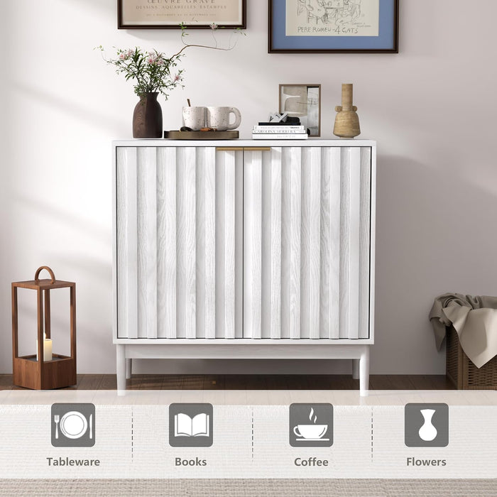 Fluted Buffet Cabinet with Storage, Small Accent Cabinets, White