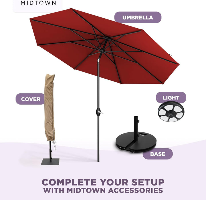 – the Lean 9 Ft Patio Umbrella with 10-Year-No-Fade Acrylast Acrylic Fabric, Auto-Tilt and 8 Reinforced Ribs for Deck, Pool, Garden, Hotel & Cafes – Regatta Red Canopy, Black Pole