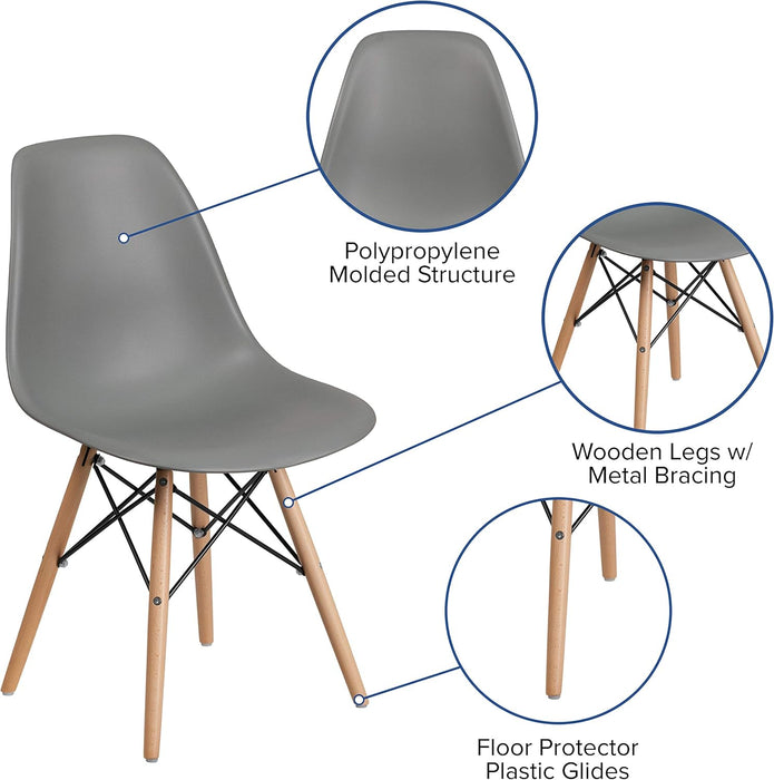 Elon Series Moss Gray Plastic Chair with Wooden Legs for Versatile Kitchen, Dining Room, Living Room, Library or Desk Use