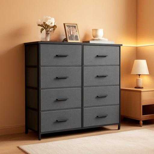 Dresser for Bedroom, Tall Dresser with 8 Drawers, Storage Tower with Fabric Bins, Chest of Drawers for Closet & Living Room