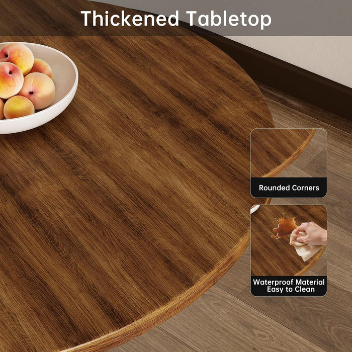 Round Dining Table 24" Circle Tulip Table for 2 People,Walnut | Mid Century Modern Leisure Kitchen Table with Wood Thickened Tabletop Sturdy Metal Pedestal for Small Places Living Room Cafe