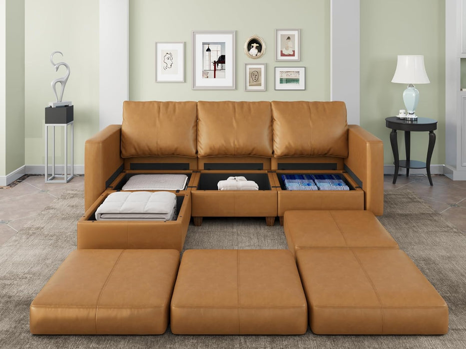 Brown Durable Modular Sectional Sofa With HiddenStorage