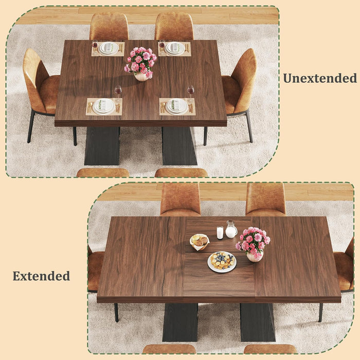 63" Extendable Rectangle Dining Table for 6-8, Wooden Table