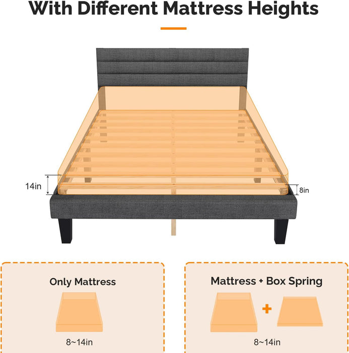 Queen Upholstered Platform Bed Frame with Headboard,Linen Dark Gray