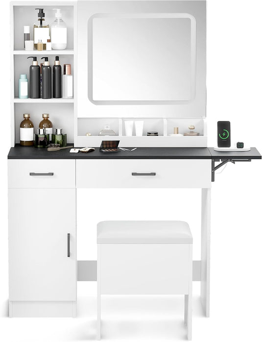 Black Farmhouse Vanity Desk With Integrated Lighting