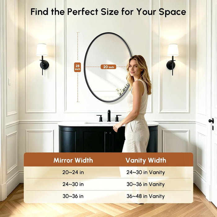 Black Oval Bathroom Mirror 20X28 Inch