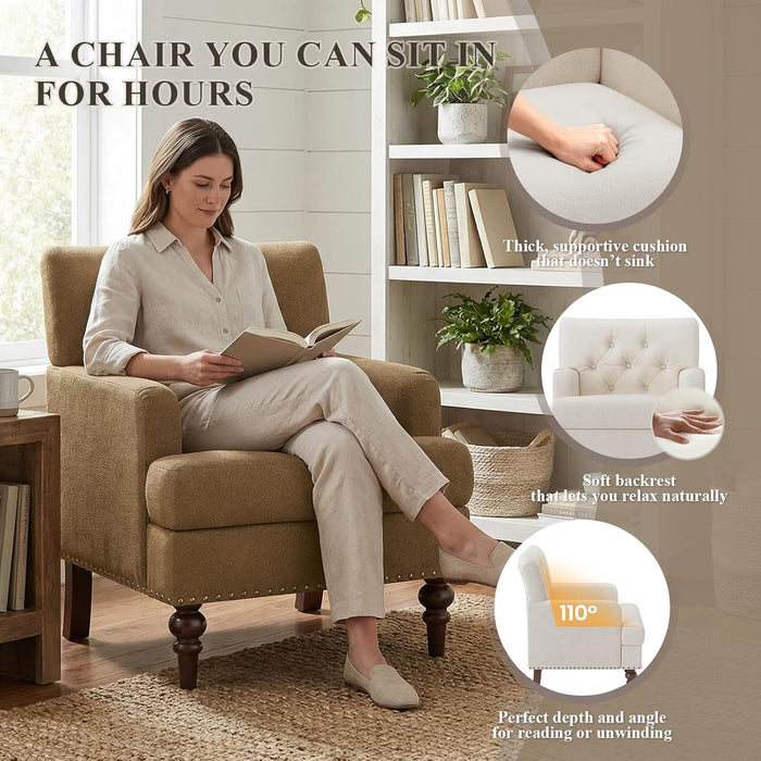 Brown Upholstered Accent Chair With Thick Cushions