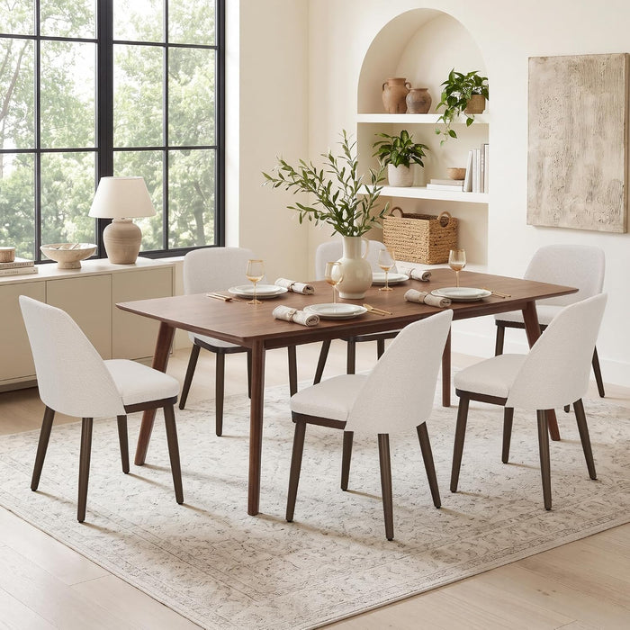 Upholstered Dining Chairs Set of 6, Modern Dining Room Chairs, Fabric Kitchen Chairs with Wood Legs, Beige