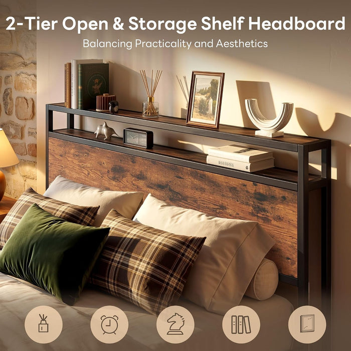 Queen Size Bed Frame with 12 Storage Drawers and Headboard