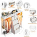 49.2“W Dresser with 2 Hanging Racks, 5 Drawers Dresser with LED Lights & Charging Station, Dressers TV Stand with Clothes Rack, Shoe Racks and Side Hooks, Chest of Drawers for Bedroom, White