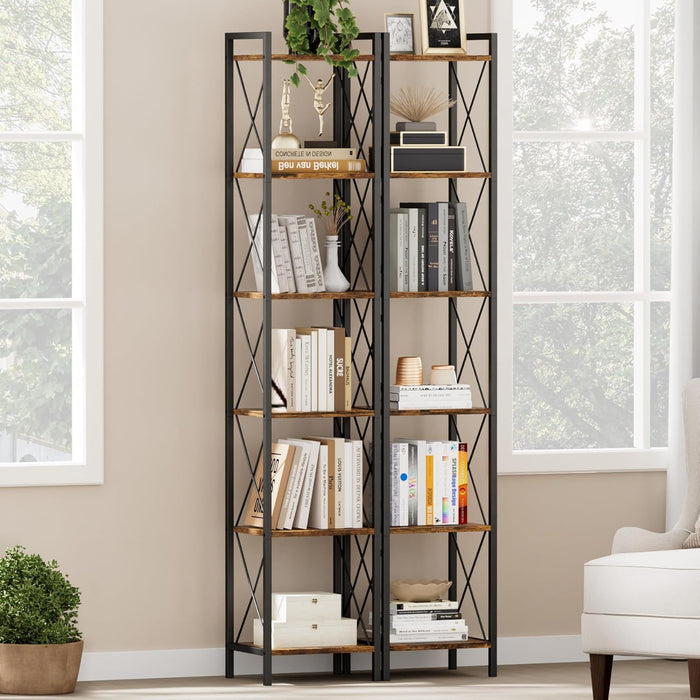 Rustic Brown IndustrialGrade Narrow Six Tier Bookcase
