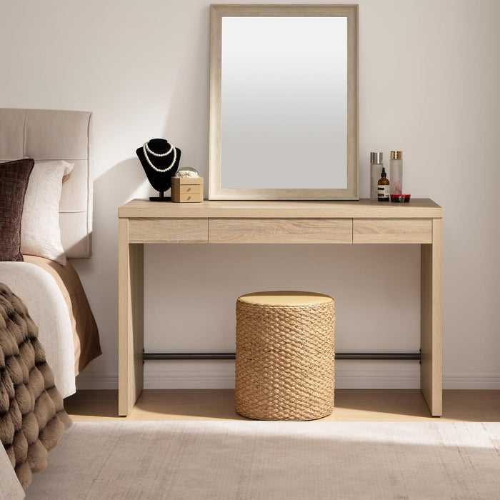 Computer Desk Writing Table - 47-Inch Wooden Study Desk for Bedroom, Farmhouse Home Office Desk with Drawer, Boho Makeup Vanity Table for Dormitory (Reclaimed Light Oak, 1 Piece)