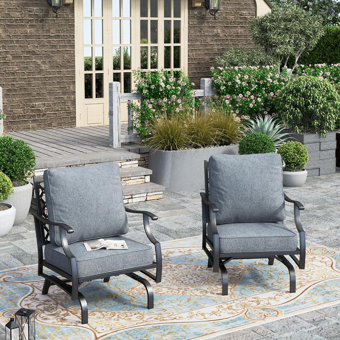 , 2 Pack, Patio Rocking Chairs, Alloy Steel, Grey