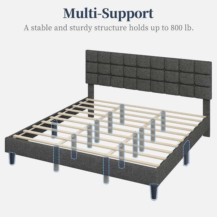 King Size Upholstered Tufted Bed Frame with Headboard