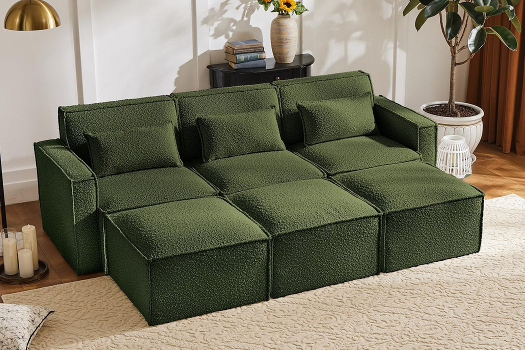 Sleeper Modular Sectional Sofa Couch for Living Room, Modern Sleeper Sofa Bed, Boucle Fabric,Green