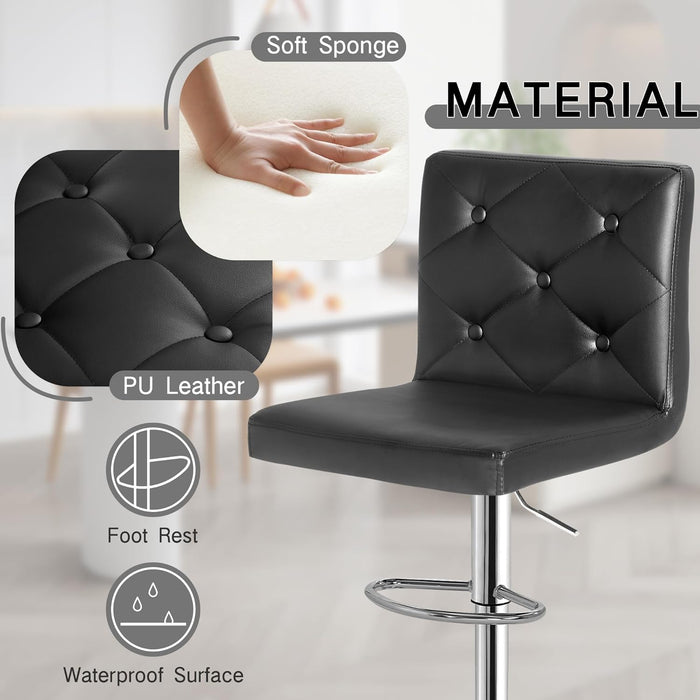 Bar Stools Set of 4, Modern PU Leather Adjustable Bar Stools with Back, 360° Swivel Bar Height Stools for Kitchen Counter Island, X-Large Size, 17.3" D X 16.5" W X 45" H, Black