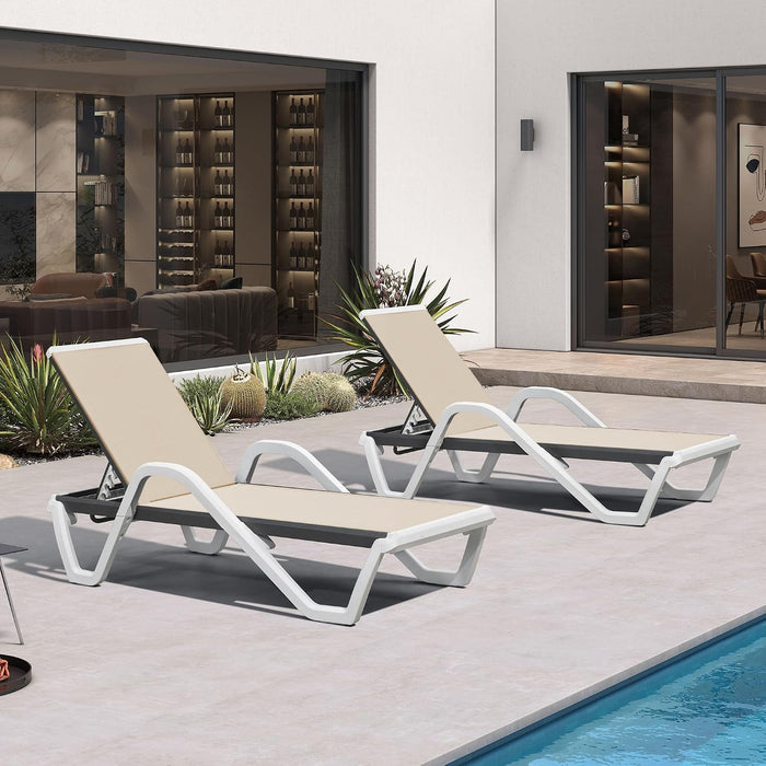 Lounge Chair Outdoor Set of 2 W/Armrest for Poolside, Khaki