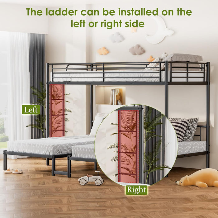 AllSteelFrame Triple Bunk Bed TwinXL Guardrails Durable