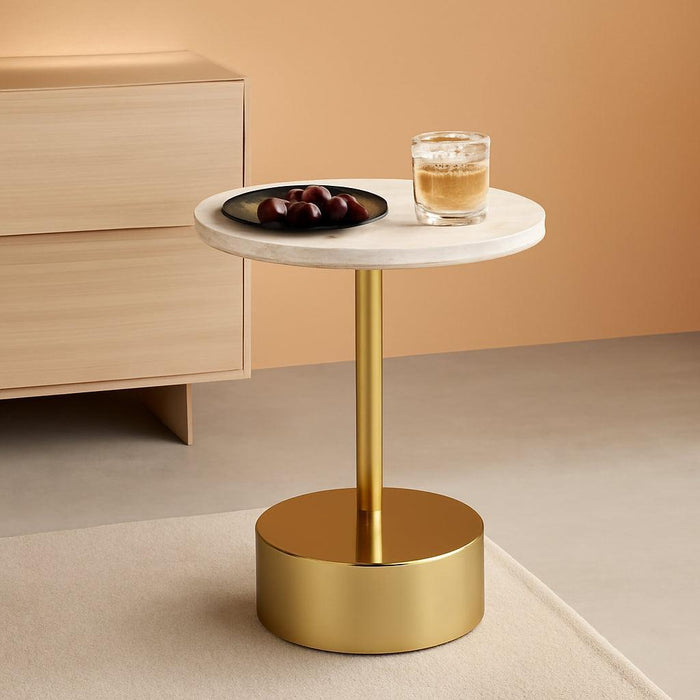 Drink Table Pedestal, round Side Table, Drink Tables for Small Spaces, Pedestal End Table, Small Pedestal Table (Gold)