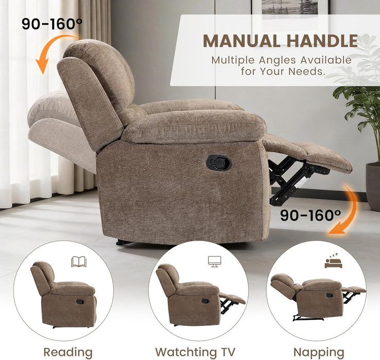 Modern Fabric Recliner Sofa Set, Couch, Loveseat W/Console, Recliner 8093 (Khaki, Sofa) | Breathable Material