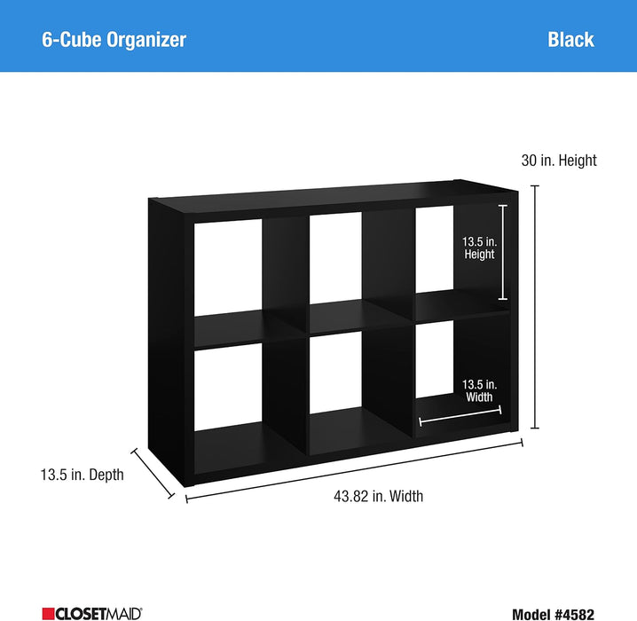 Closetmaid 6 Cube Storage Shelf Organizer Bookshelf with Open Back, Vertical or Horizontal, Easy Assembly, Wood, Black Finish