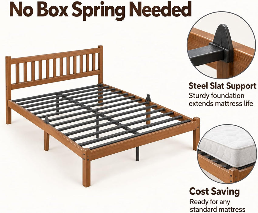 Bamboo Full Bed Frame with Headboard, Mission Style Bedroom