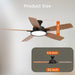 52 Inch Ceiling Fans with Lights,Remote Control Multifunctional Quiet Fan with Three Color Temperature and Dimmable Light with Reversible Blades Black