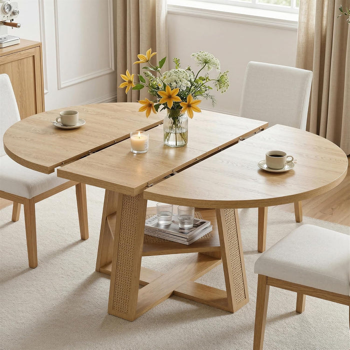 Dining Table, 43"-59" Extendable round Table with Storage, Natural