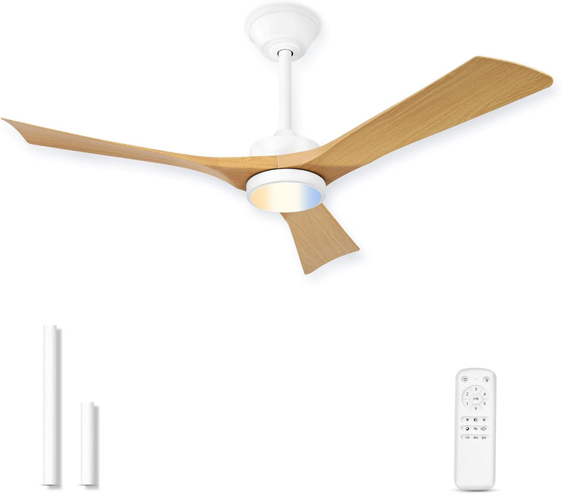 52'' Coastal Grade White Ceiling Fan with Light and Remote, Corrosion Resistant Indoor Outdoor Fan, Quiet Reversible Motor, 3CCT Dimmable LED, ABS Blade Fan for Living Room, Patio, ZCCF08WY-52