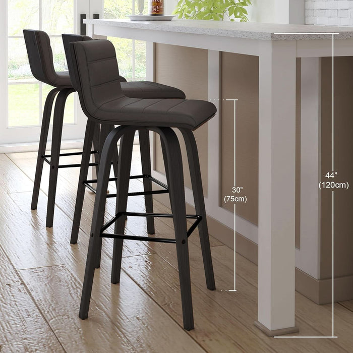 Size Color Options Vienna 30" Bar Height Barstool Brushed Wood Finish Faux Leather, Grey/Black