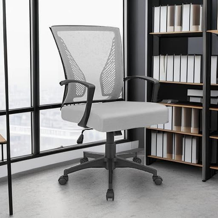 Office Chair Mid Back Swivel Lumbar Support Desk Chair, Computer Ergonomic Mesh Chair with Armrest (Gray)