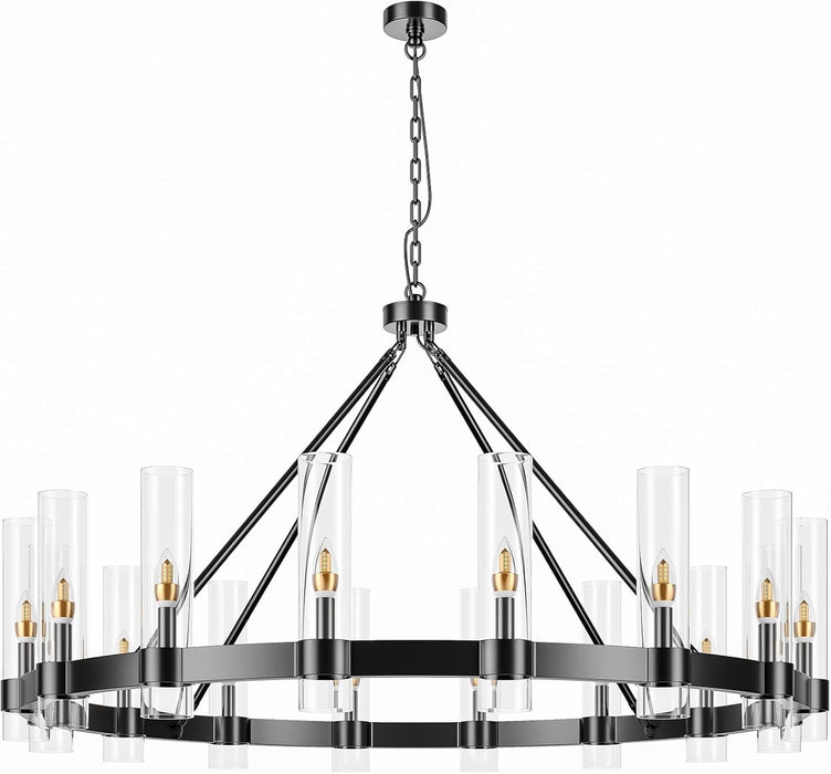 48 Inch Black Wagon Wheel Chandelier CrystalShades