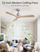 52 Inch Ceiling Fans No Light-Outdoor Ceiling Fan with Remote Control, Modern Wood Ceiling Fan without Light for Bedroom Indoor Patios Farmhouse,Reversible DC Motor,Brushed Nickel&Natural Wood