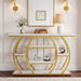 Modern Console Table, 41.3" Narrow Entryway Table with Storage Shelves & Faux Marble Top, 5-Tier Sofa Tables behind Couch with Arched Metal Frame for Living Room, Hallway (Gold & White)