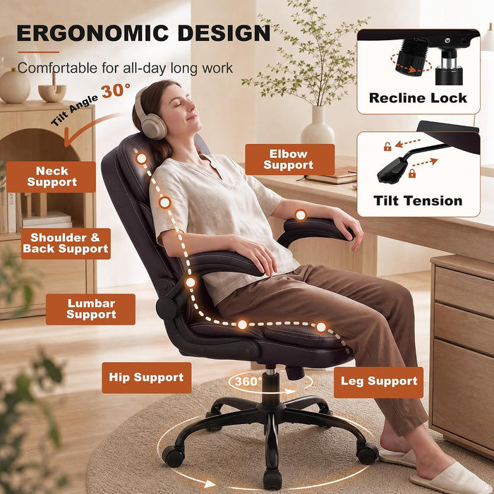PU Leather Office Chair, Computer Desk Chair with Dual Back Support