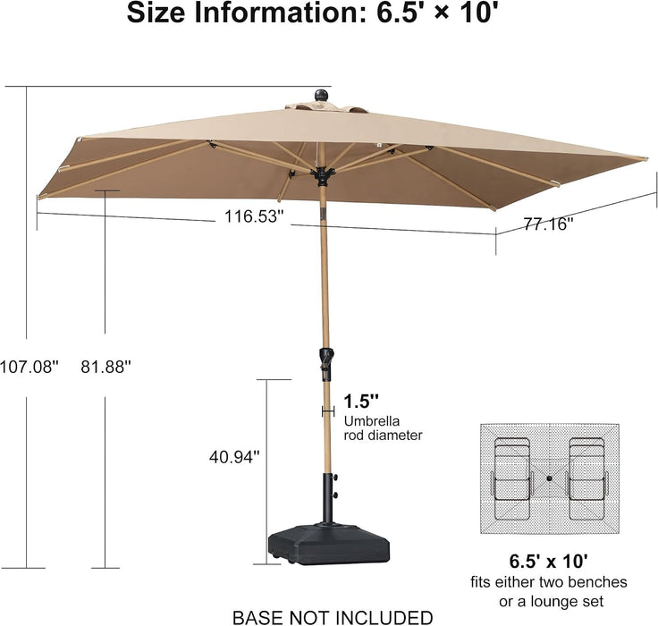 6.5' X 10' Patio Umbrella Outdoor Table Umbrella Aluminum Market Umbrella with Push Button Tilt & 8 Sturdy Ribs and Crank Rectangular Sun Umbrella for Pool Backyard Beach, Taupe