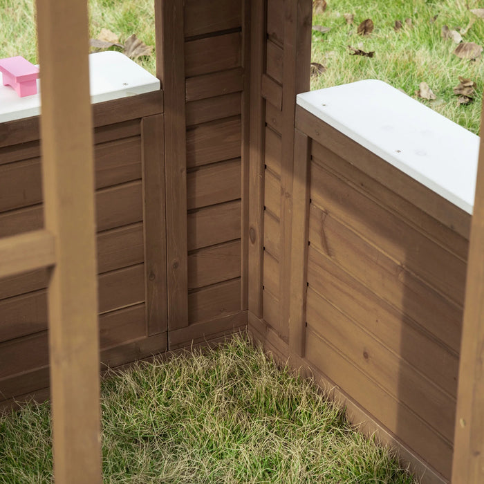 Playhouse for Kids Outdoor with Doors, Windows, Brown